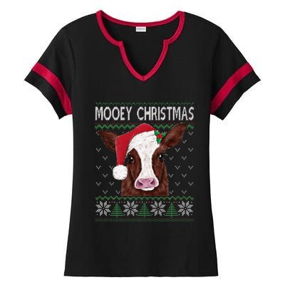 Mooey Christmas Cow Christmas Ugly Sweater Ladies Halftime Notch Neck Tee