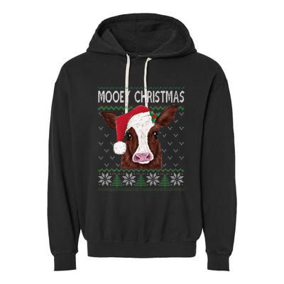 Mooey Christmas Cow Christmas Ugly Sweater Garment-Dyed Fleece Hoodie