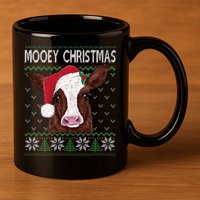 Mooey Christmas Cow Christmas Ugly Sweater 11oz C Handle Ceramic Mug
