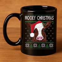 Mooey Christmas Cow Christmas Ugly Sweater 11oz C Handle Ceramic Mug