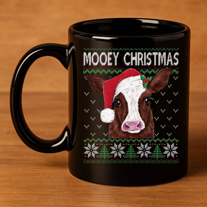 Mooey Christmas Cow Christmas Ugly Sweater 11oz C Handle Ceramic Mug