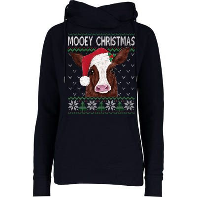 Mooey Christmas Cow Christmas Ugly Sweater Womens Funnel Neck Pullover Hood