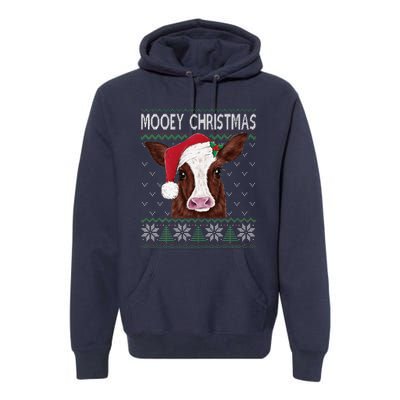 Mooey Christmas Cow Christmas Ugly Sweater Premium Hoodie