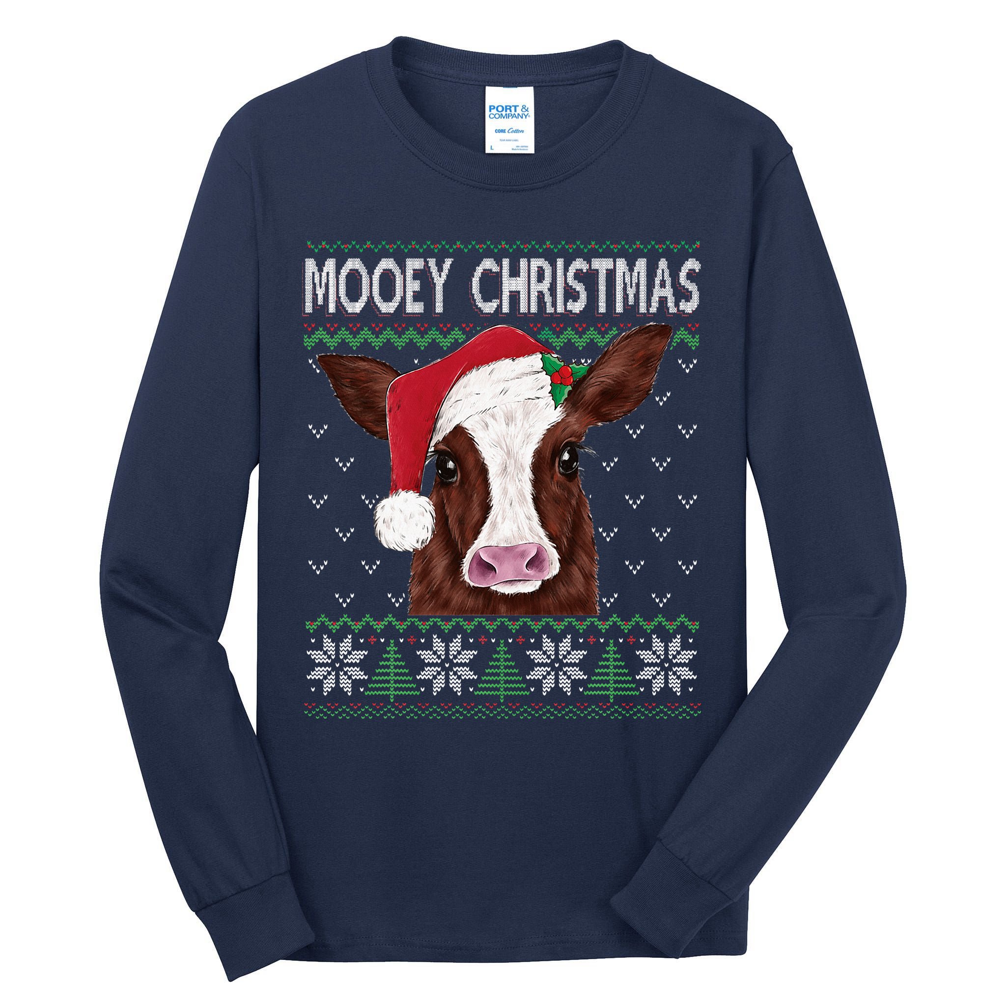 Mooey Christmas Cow Christmas Ugly Sweater Tall Long Sleeve T-Shirt