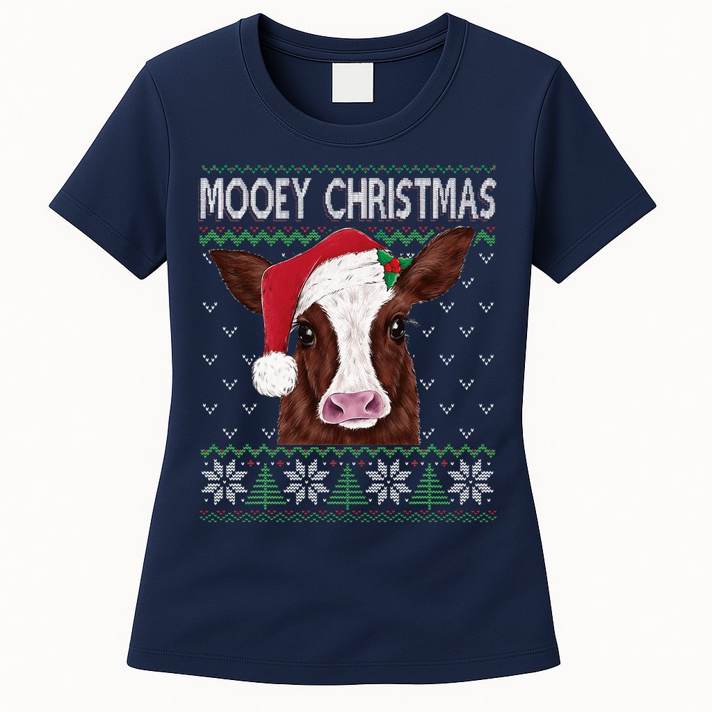 Mooey Christmas Cow Christmas Ugly Sweater Womens T-Shirt
