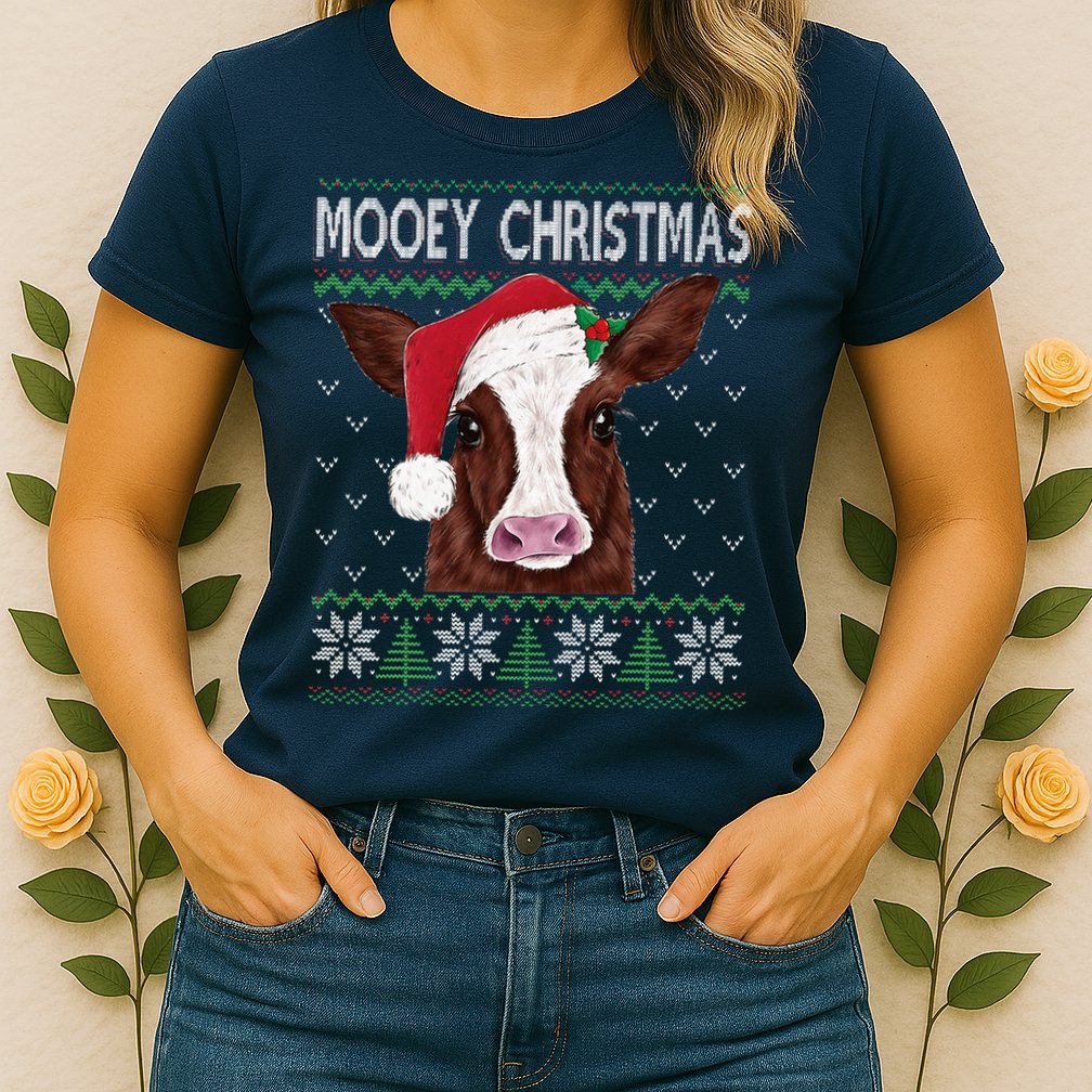 Mooey Christmas Cow Christmas Ugly Sweater Womens T-Shirt