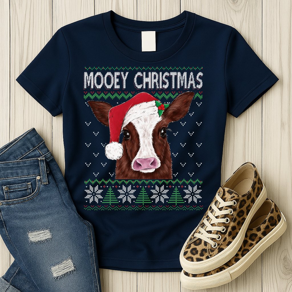 Mooey Christmas Cow Christmas Ugly Sweater Womens T-Shirt