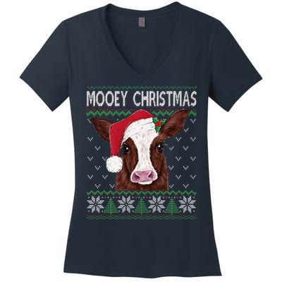 Mooey Christmas Cow Christmas Ugly Sweater Women's V-Neck T-Shirt
