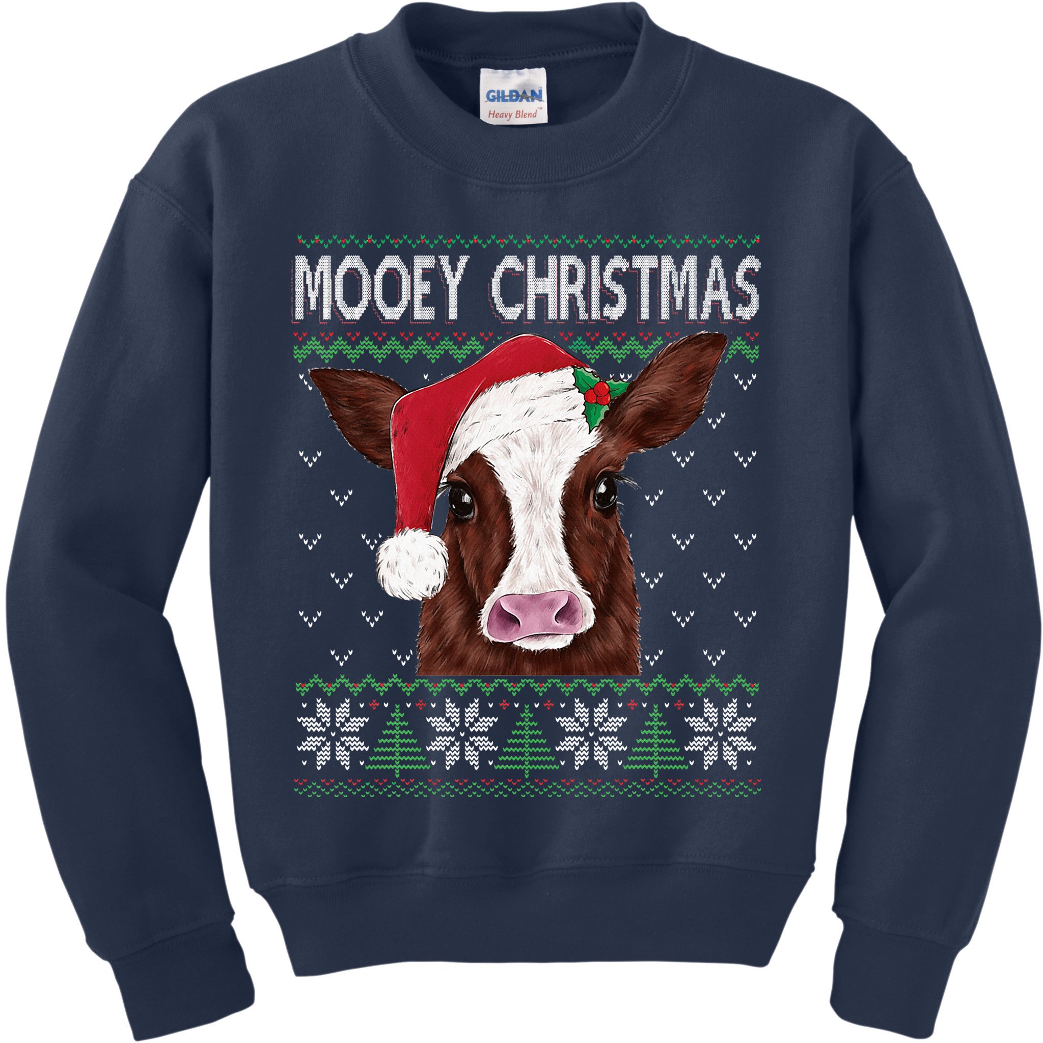 Mooey Christmas Cow Christmas Ugly Sweater Kids Sweatshirt