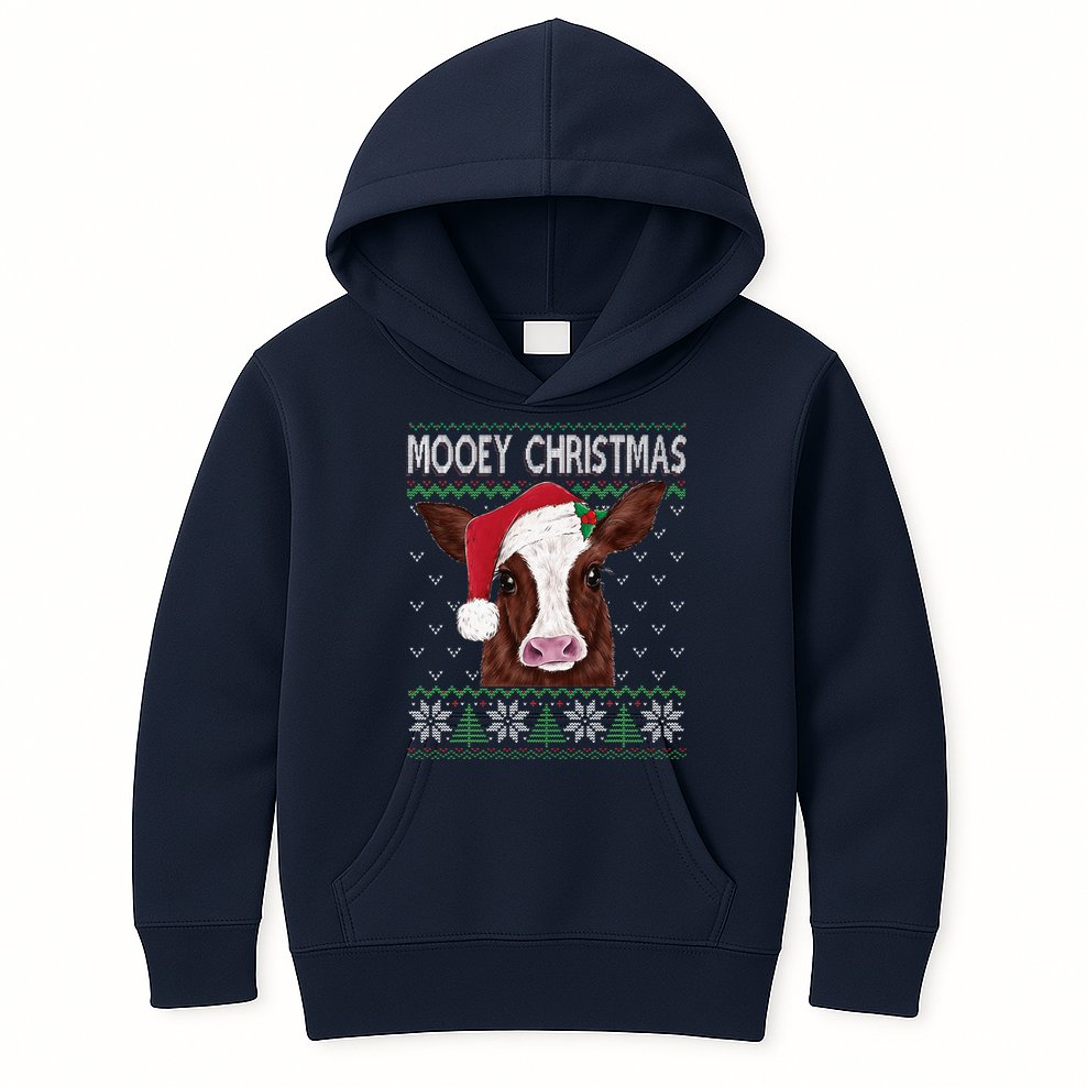 Mooey Christmas Cow Christmas Ugly Sweater Kids Hoodie