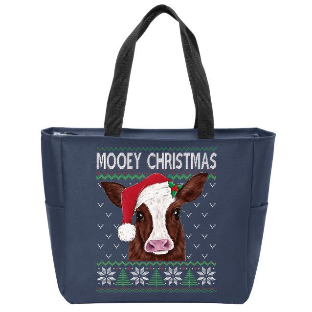 Mooey Christmas Cow Christmas Ugly Sweater Zip Tote Bag