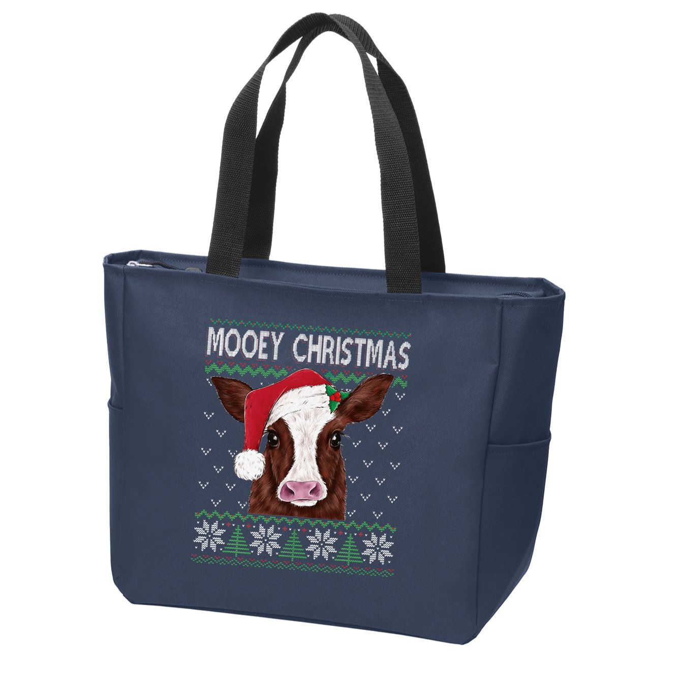 Mooey Christmas Cow Christmas Ugly Sweater Zip Tote Bag