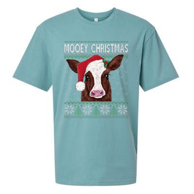 Mooey Christmas Cow Christmas Ugly Sweater Sueded Cloud Jersey T-Shirt