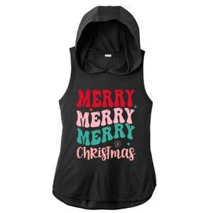 Merry Christmas Cute Holiday Groovy Ladies PosiCharge Tri-Blend Wicking Draft Hoodie Tank