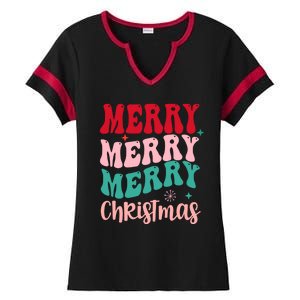 Merry Christmas Cute Holiday Groovy Ladies Halftime Notch Neck Tee