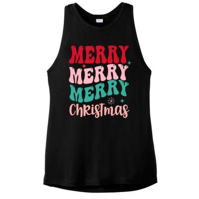 Merry Christmas Cute Holiday Groovy Ladies PosiCharge Tri-Blend Wicking Tank