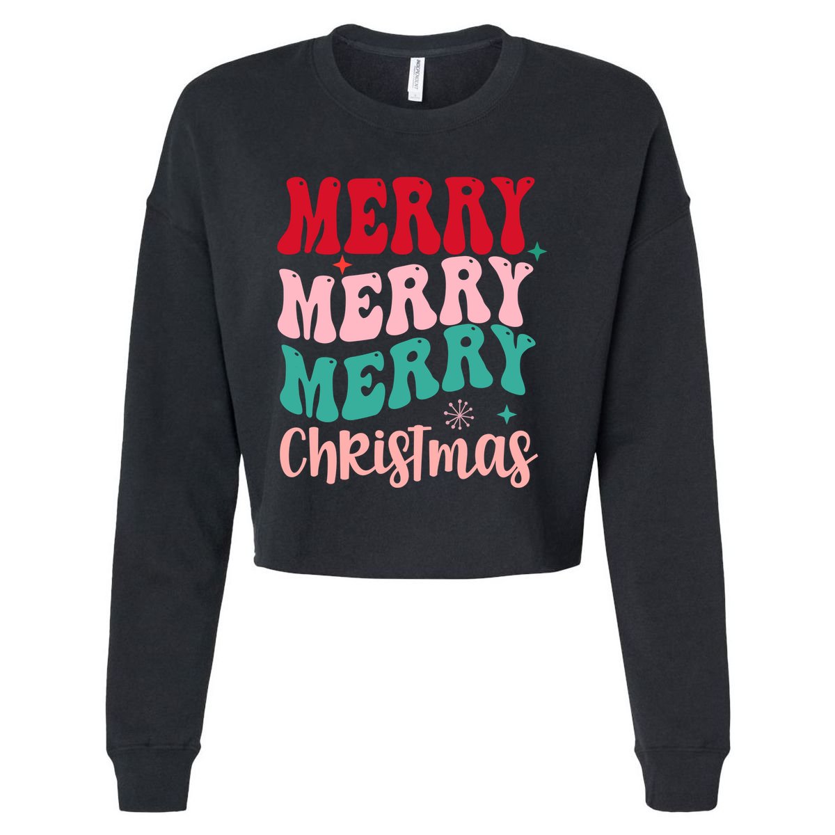 Merry Christmas Cute Holiday Groovy Cropped Pullover Crew