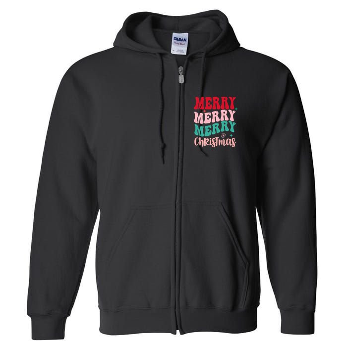 Merry Christmas Cute Holiday Groovy Full Zip Hoodie