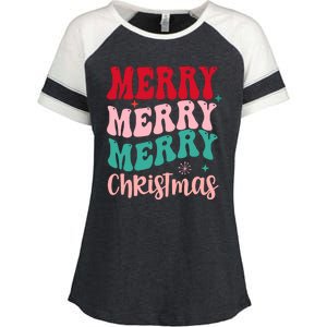 Merry Christmas Cute Holiday Groovy Enza Ladies Jersey Colorblock Tee