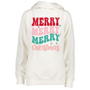 Merry Christmas Cute Holiday Groovy Womens Funnel Neck Pullover Hood