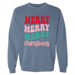 Merry Christmas Cute Holiday Groovy Garment-Dyed Sweatshirt