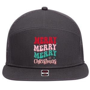 Merry Christmas Cute Holiday Groovy 7 Panel Mesh Trucker Snapback Hat