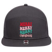 Merry Christmas Cute Holiday Groovy 7 Panel Mesh Trucker Snapback Hat