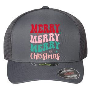 Merry Christmas Cute Holiday Groovy Flexfit Unipanel Trucker Cap