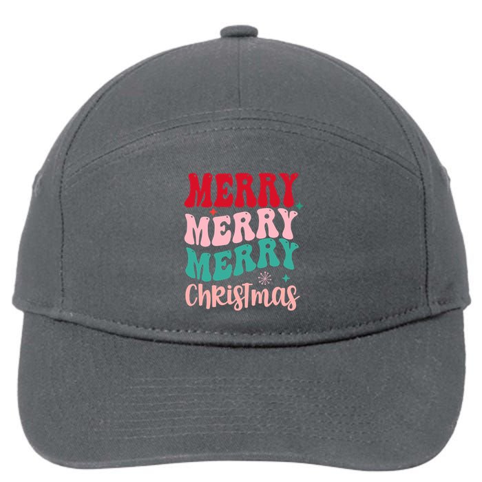 Merry Christmas Cute Holiday Groovy 7-Panel Snapback Hat