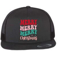 Merry Christmas Cute Holiday Groovy Flat Bill Trucker Hat