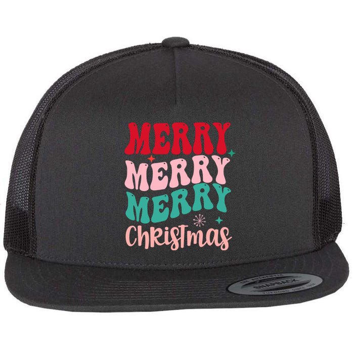 Merry Christmas Cute Holiday Groovy Flat Bill Trucker Hat