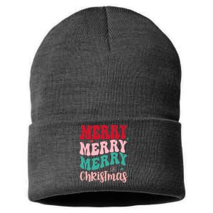 Merry Christmas Cute Holiday Groovy Sustainable Knit Beanie