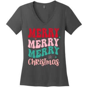 Merry Christmas Cute Holiday Groovy Women's V-Neck T-Shirt