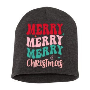 Merry Christmas Cute Holiday Groovy Short Acrylic Beanie