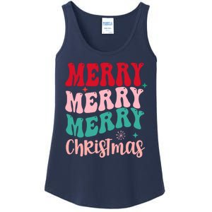 Merry Christmas Cute Holiday Groovy Ladies Essential Tank