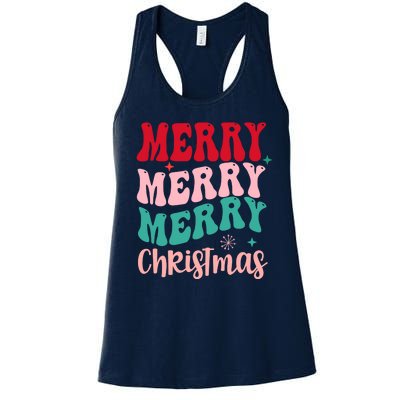 Merry Christmas Cute Holiday Groovy Women's Racerback Tank