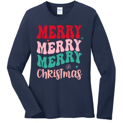 Merry Christmas Cute Holiday Groovy Ladies Long Sleeve Shirt