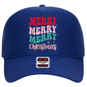 Merry Christmas Cute Holiday Groovy High Crown Mesh Back Trucker Hat