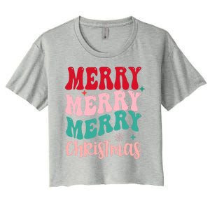 Merry Christmas Cute Holiday Groovy Women's Crop Top Tee