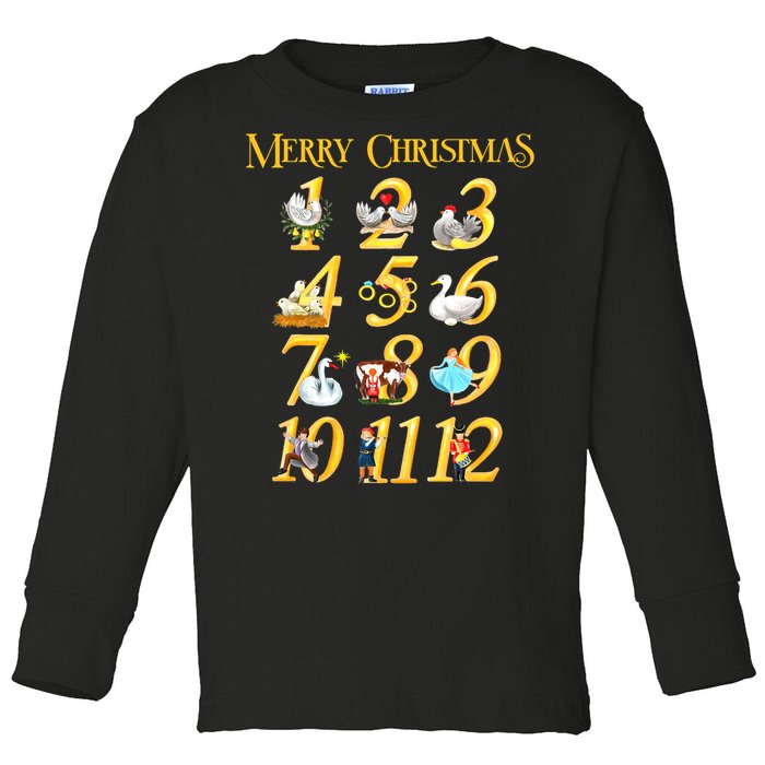 Merry Christmas Carol 12 Days Gift Toddler Long Sleeve Shirt