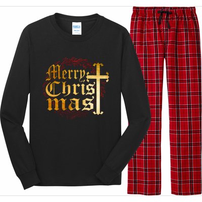 Merry Christmas Christian Cross Religious Family Matching Long Sleeve Pajama Set