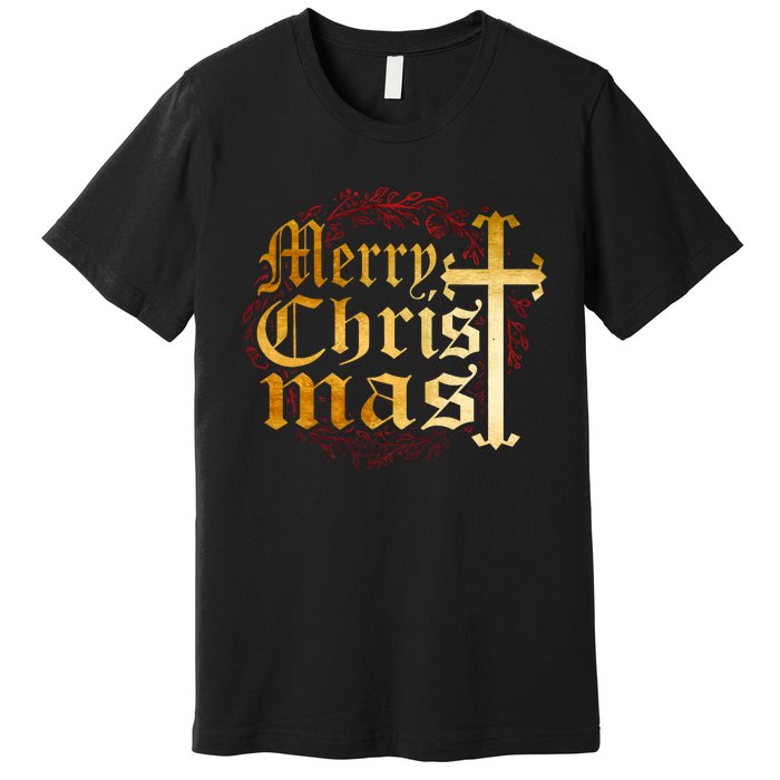 Merry Christmas Christian Cross Religious Family Matching Premium T-Shirt