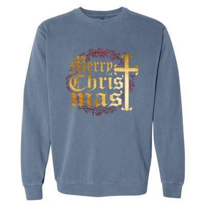 Merry Christmas Christian Cross Religious Family Matching Garment-Dyed Sweatshirt