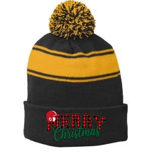 Merry Christmas Christmas Cute Winter Baseball Stripe Pom Pom Beanie