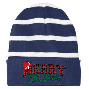 Merry Christmas Christmas Cute Winter Baseball Striped Beanie with Solid Band