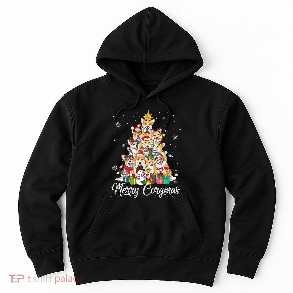 Merry Corgmas Corgi Christmas Tree Lights Santa Dog Lover  Hoodie