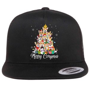 Merry Corgmas Corgi Christmas Tree Lights Santa Dog Lover  Flat Bill Trucker Hat