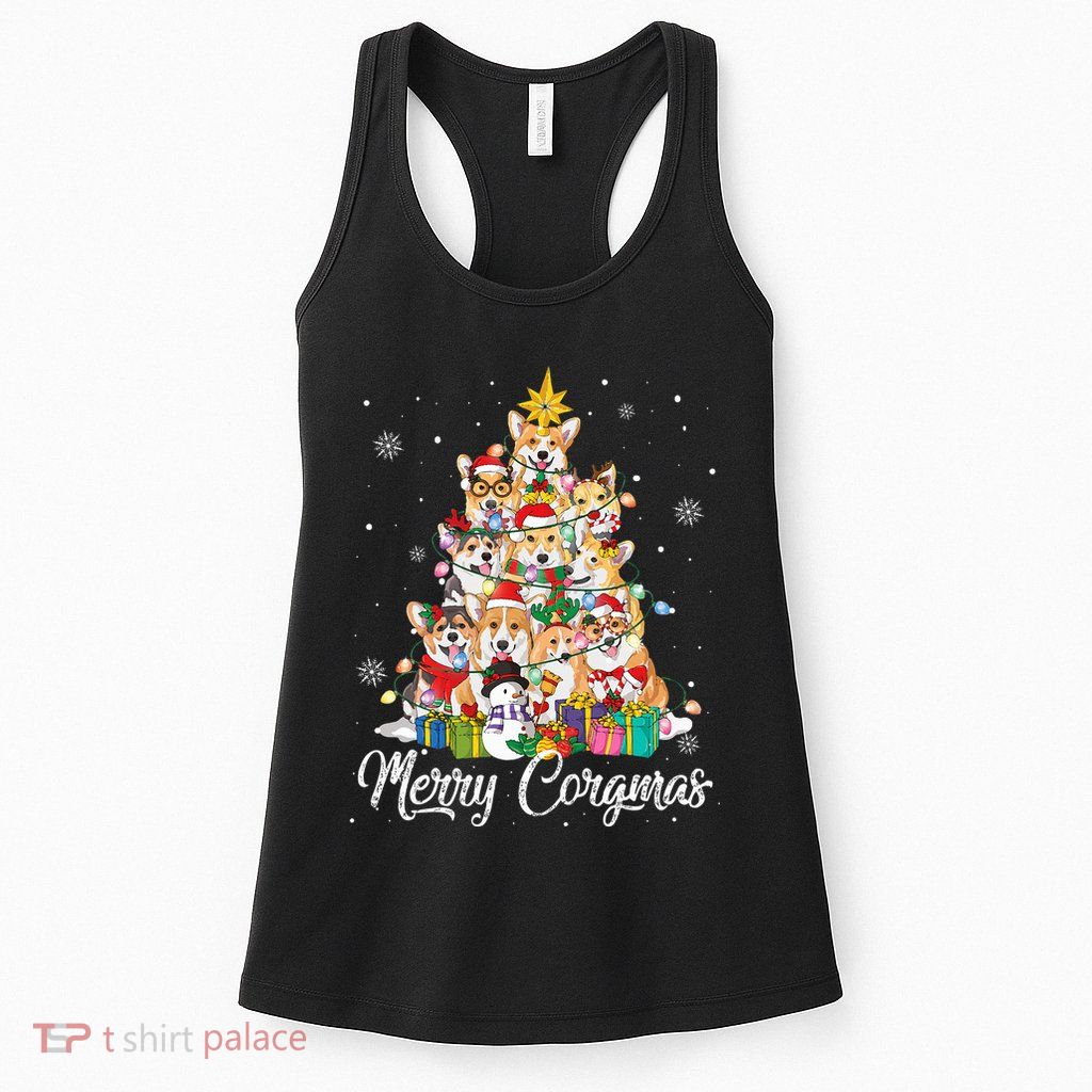 Merry Corgmas Corgi Christmas Tree Lights Santa Dog Lover  Womens Tank Top