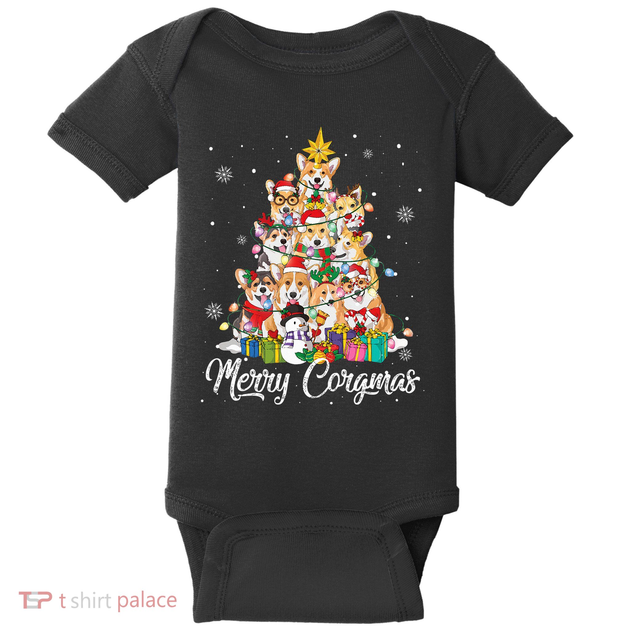 Merry Corgmas Corgi Christmas Tree Lights Santa Dog Lover  Baby Bodysuit