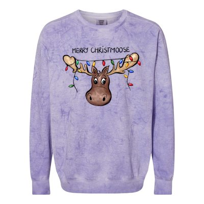 Merry Christmoose Christmas Moose Xmas Lover Holiday Lights Colorblast Crewneck Sweatshirt